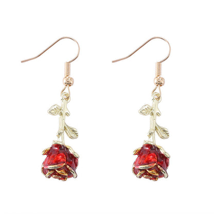 European And American French-style Vintage Romantic Three-dimensional Rose Earrings
