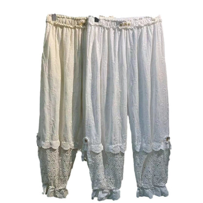 Forest Style Fully Hollowed Out Embroidered Patchwork Lantern Pants