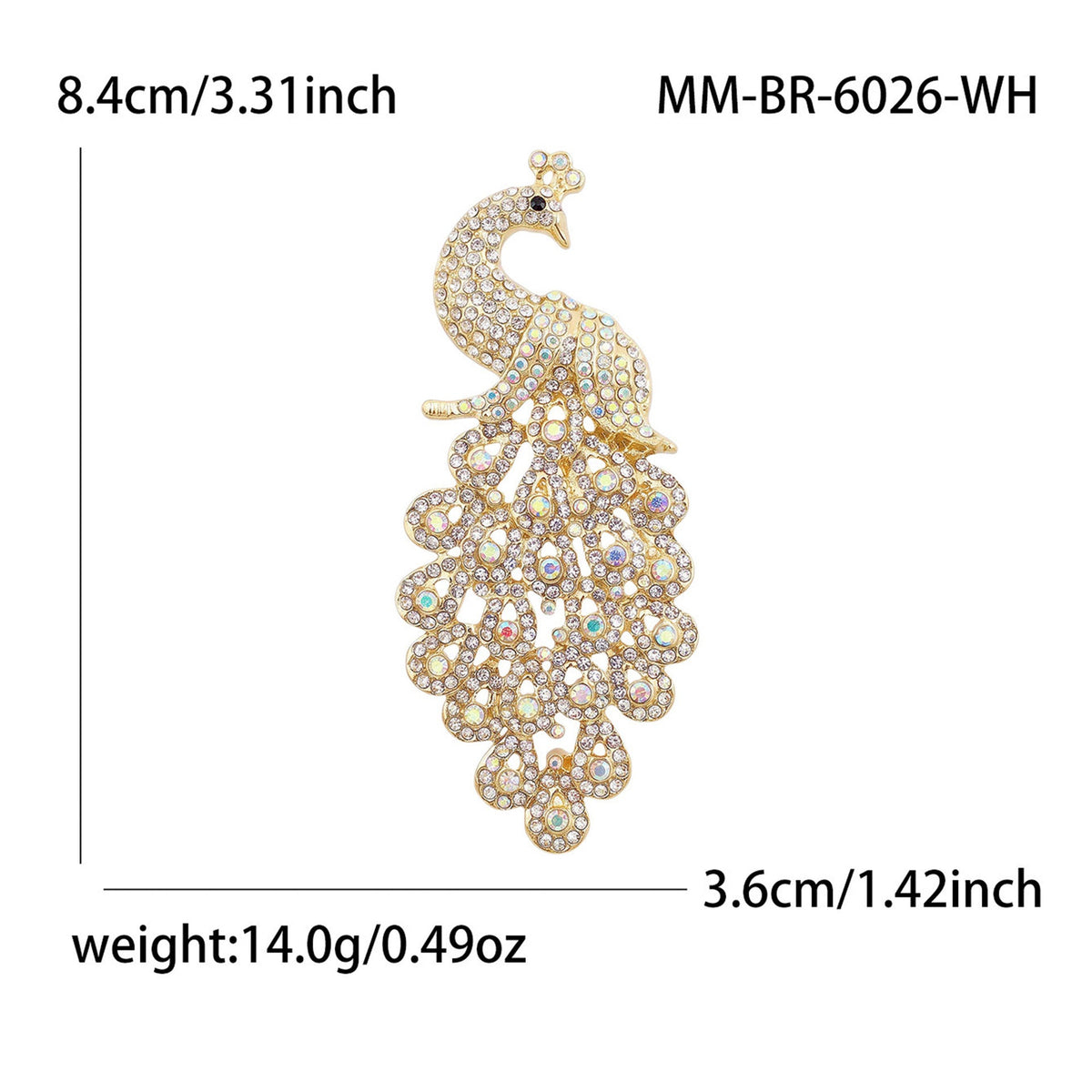 Diamond-Encrusted Peacock Brooch Colorful Animal Corsage