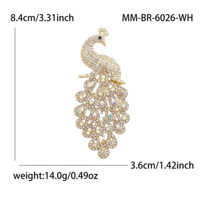 Diamond-Encrusted Peacock Brooch Colorful Animal Corsage