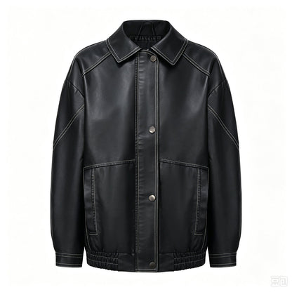 Women's Imitation Leather Oversize Jacket  Motorcycle Style Jacket Spring And Autumn Fashion Jacket Travel Zipper Jacket
