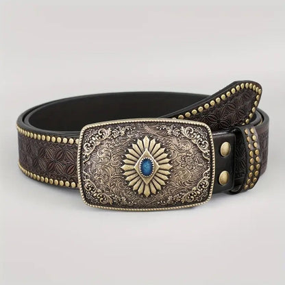 Western Cowboy Belt, Youth Punk Embossed Men's Studded Leather Belt, In-Stock Wholesale Ethnic Style Belt