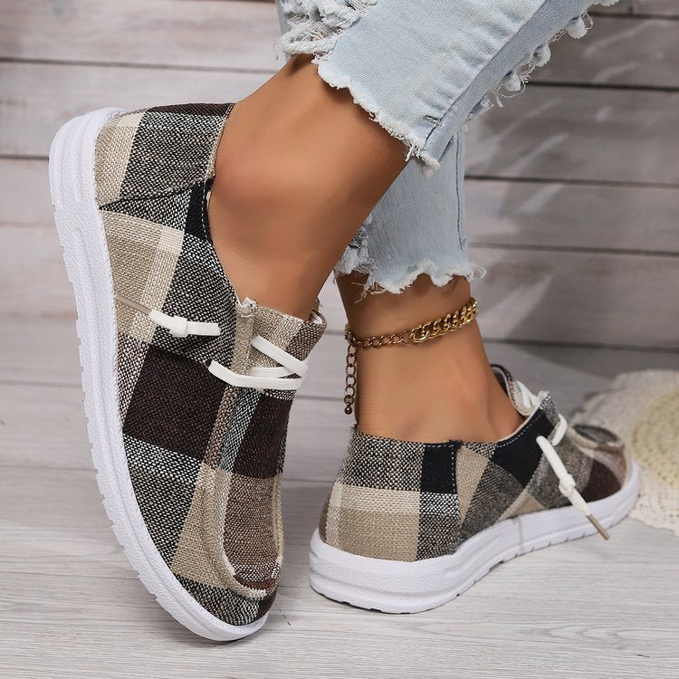 Plaid Lace-up Pumps For Women
