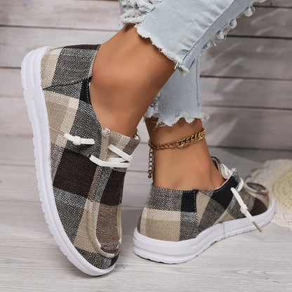 Plaid Lace-up Pumps For Women