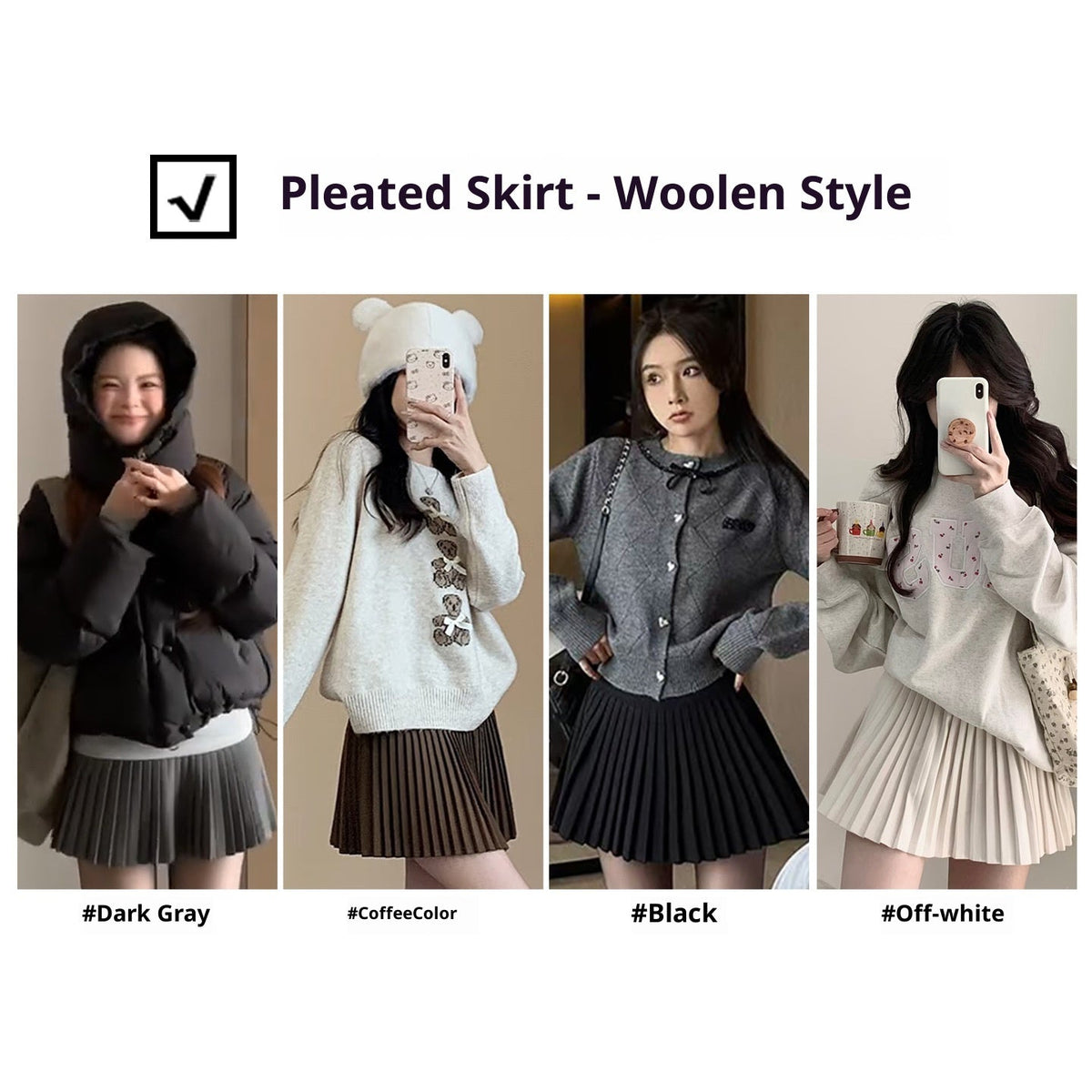 Woolen Slim Pleated Skirt For Women