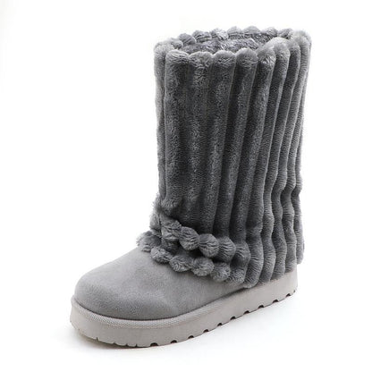 Womens Solid-Color High-Top Plush Snow Boots