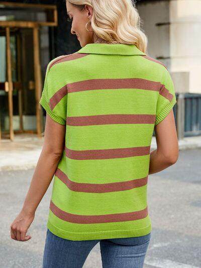 Striped Johnny Collar Cap Sleeve Sweater for Women