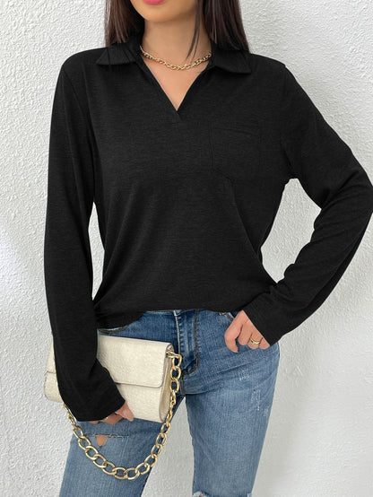 Long-sleeved Simple Solid-color Lapel Collar