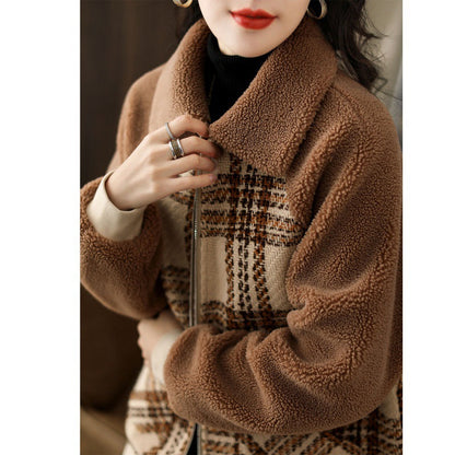 Simple Stitching Plaid Raglan Sleeve Slimming And Warm Coat