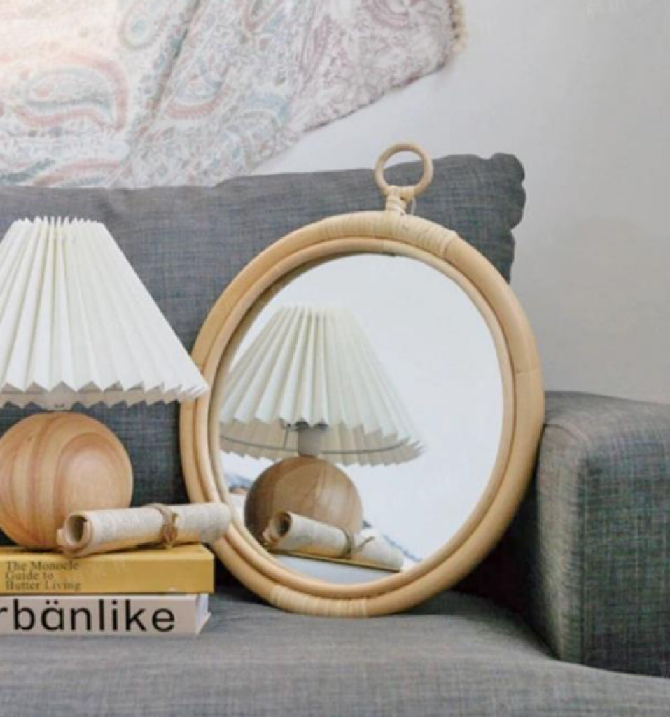 Round Vintage Rattan Korean Handmade Makeup Mirror