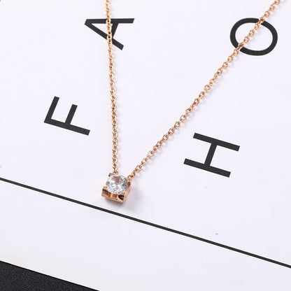 Simple Four-claw Single Diamond Pendant Female Temperament Titanium Steel Necklace