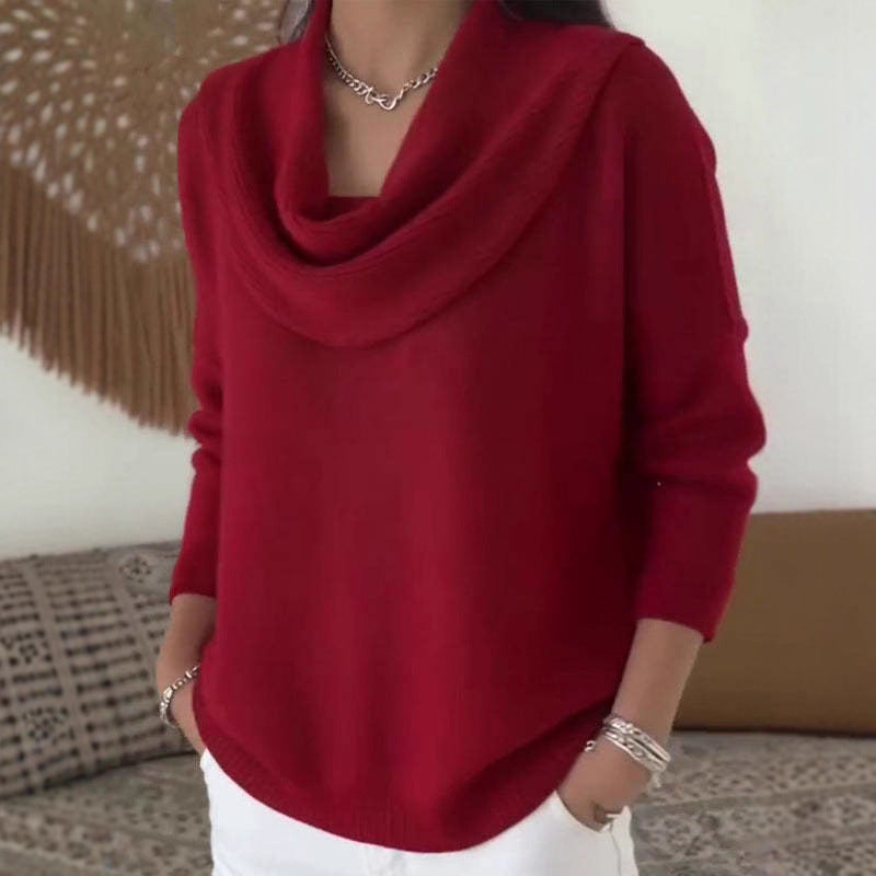 Long Sleeve Knit Sweater Casual Warm Solid Color Pullover Top For Autumn Winter Clothing
