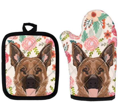 Cute Pug Print Insulated Oven Mitt And Trivet Set 2 Pieces