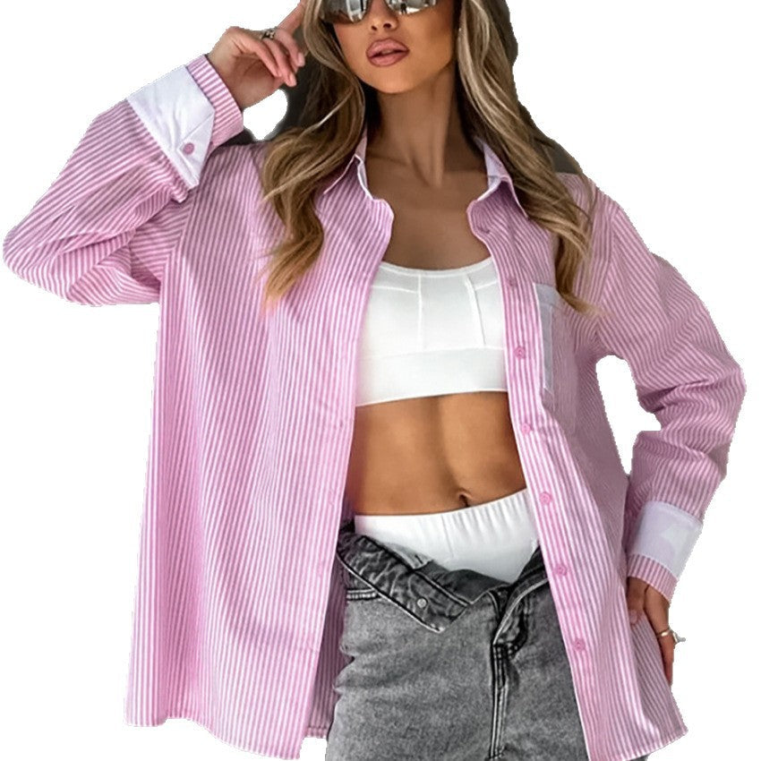 Oversize Loose Striped Blouse For Women