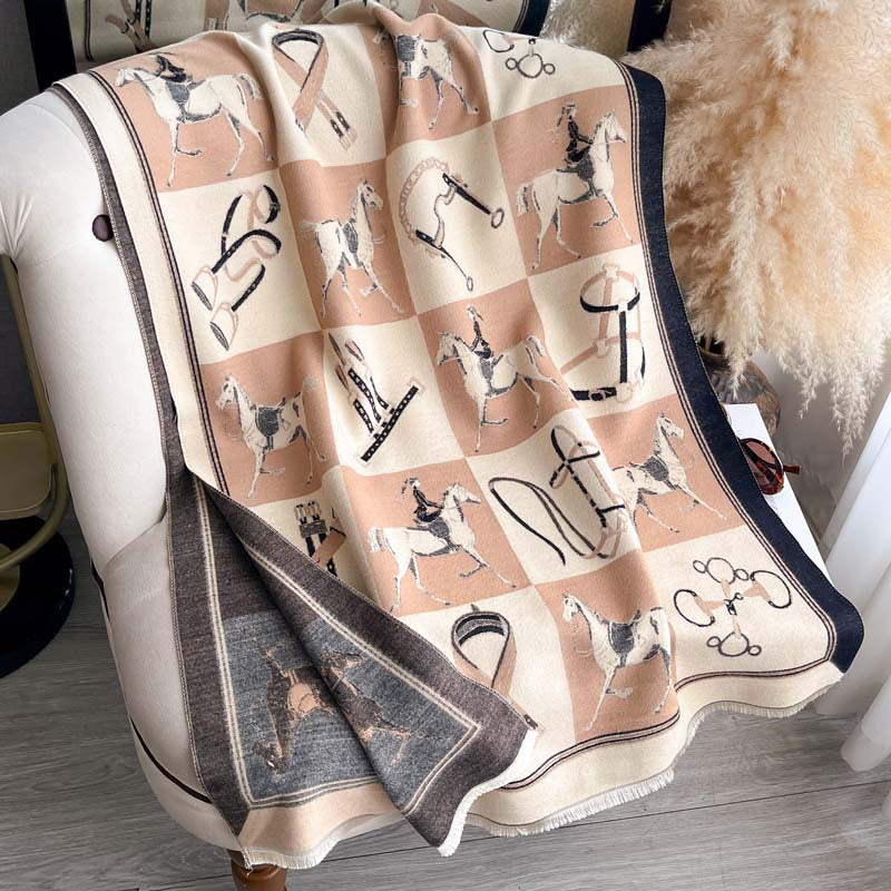 Thickened Double-sided Scarf With Tassel And Frayed Edges For Fall And Winter
