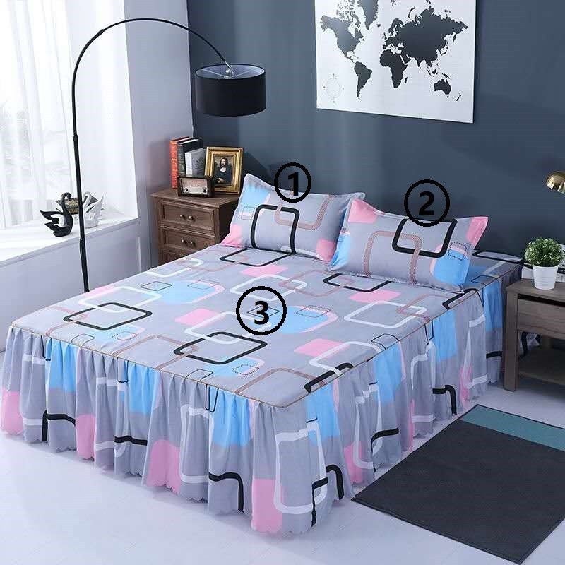 Woolly Bed Skirt Pillowcase Bedding Set