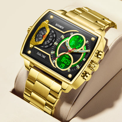 Three-Time-Zone Dual-Display Luminous Water-Resistant Sports Mens Watch