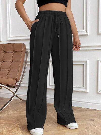 Drawstring Elastic Waist Pants with Pockets for Women