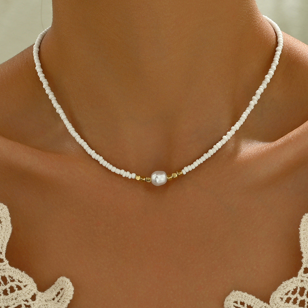 Bohemian Vintage Irregular-shaped Faux Pearl Necklace For Women