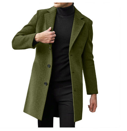 Mens Mid-length Long-sleeve Wool Coat Autumnwinter Wool Outerwear