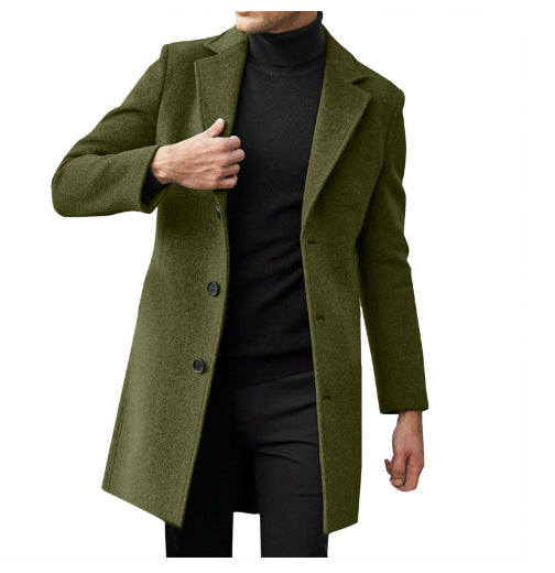 Mens Mid-length Long-sleeve Wool Coat Autumnwinter Wool Outerwear
