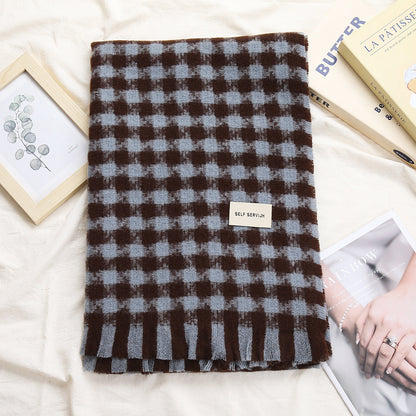 Womens Retro Artistic Diamond-Plaid Scarf