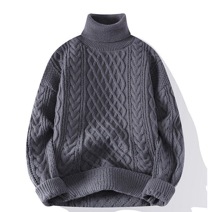 Round-neck High-neck Fleece-lined Solid-color Sweater
