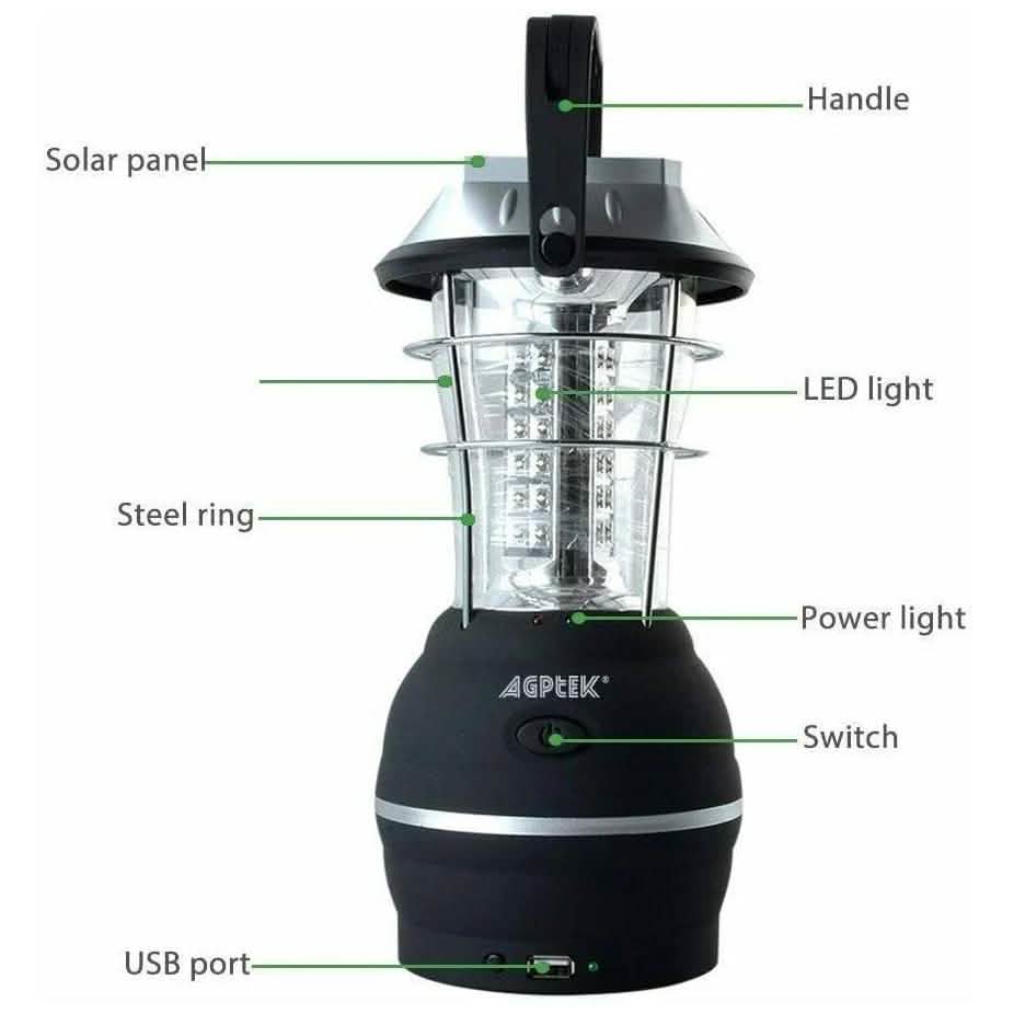 5 Way Charging 36 LED Solar Lantern Camping Light