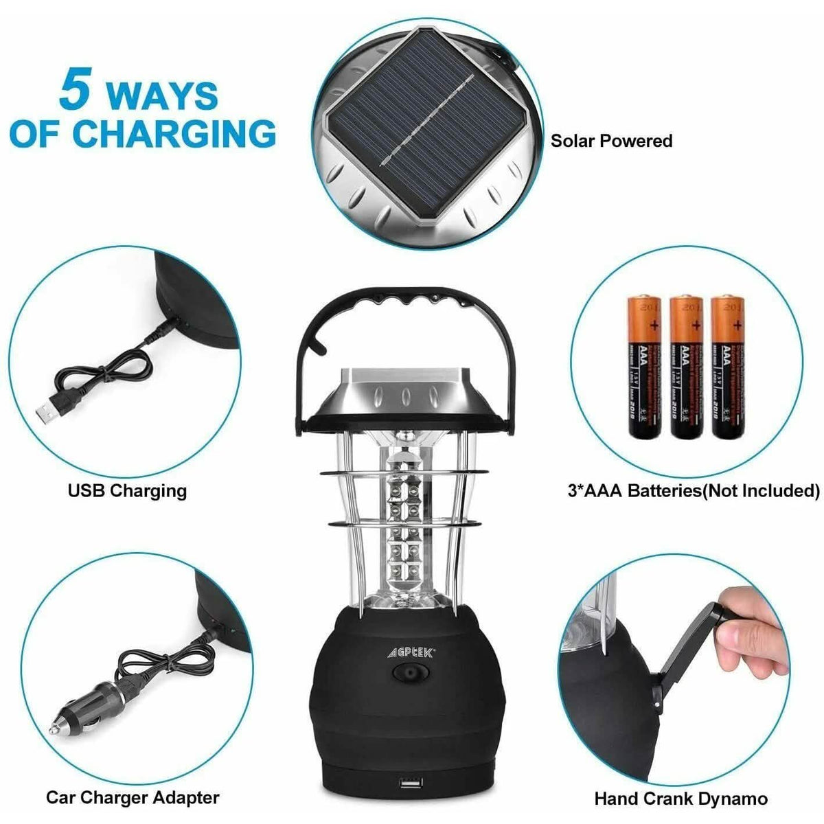 5 Way Charging 36 LED Solar Lantern Camping Light