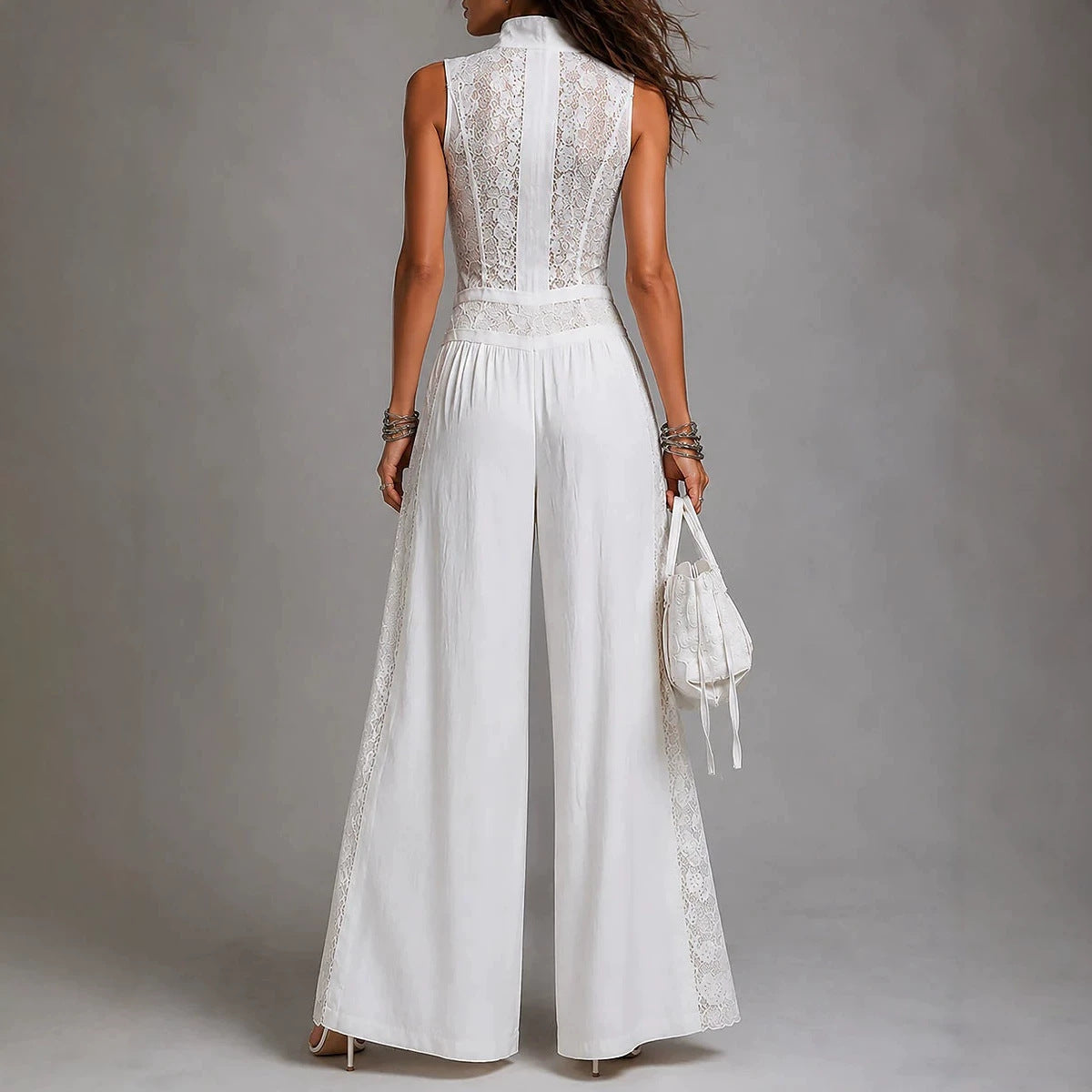 High-waisted Draping Wide-leg Jumpsuit With Side Cutouts