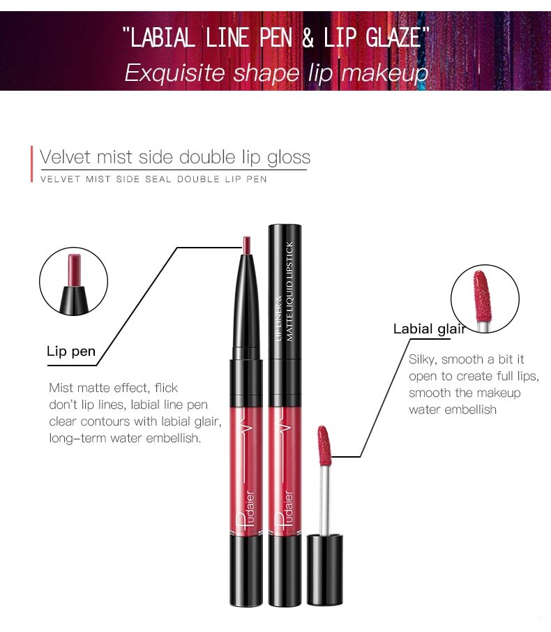 Pudaier Matte Lip Gloss Lip Liner Agate Red Lip Tint