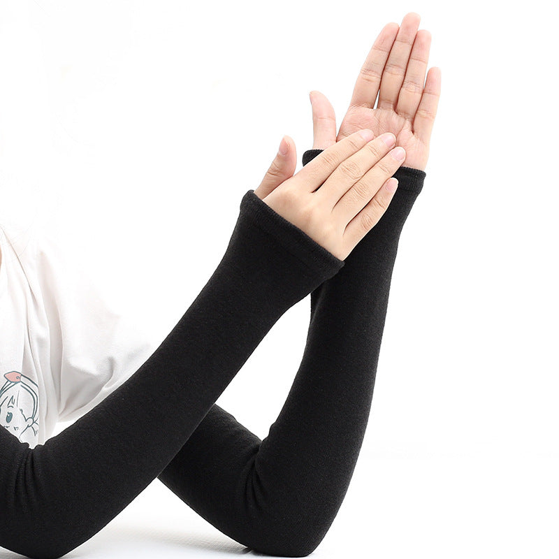 Women's Pure Cashmere Arm Warmers - Knitted Elastic Sleeve Covers for Winter Cold Weather Protection