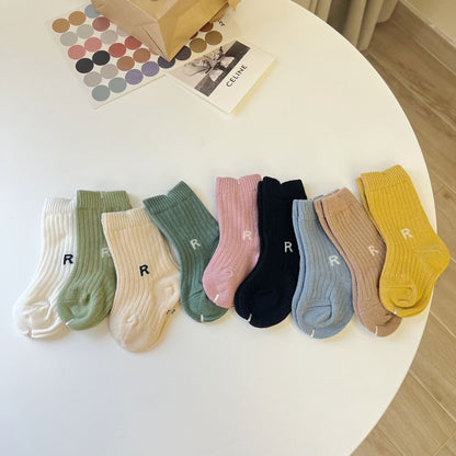 R Letter Middle Tube Children's Socks College Style Children
