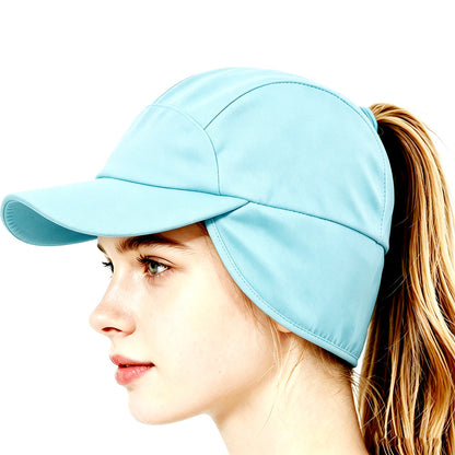 Outdoor Fleece-lined Warm Ponytail Baseball Cap With Ear Flaps