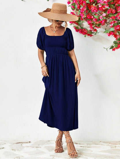 Off-Shoulder Balloon Sleeve Midi Dress for Chic Style