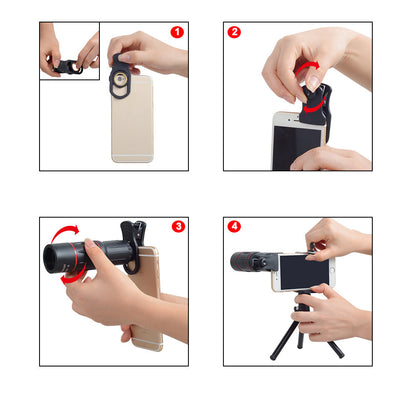 Compatible with Apple, 18X Telescope Zoom Mobile Phone Lens for iPhone Samsung Smartphones universal clip Telefon Camera Lens with tripod
