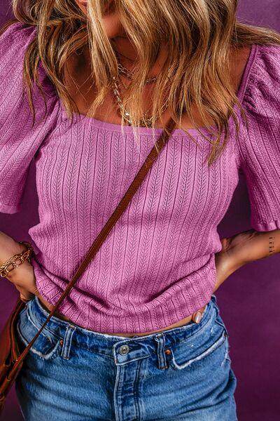 Textured Square Neck Half Sleeve Top for Women Stylish