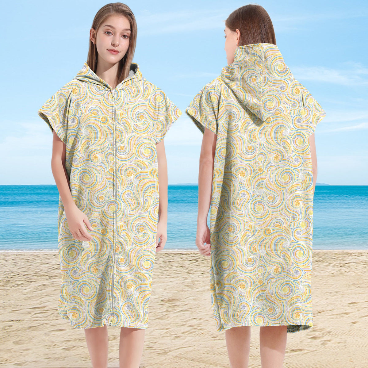 Hooded Towel Ultra-fine Fiber Zipper Wearable Bathrobe Cape Beach Towel