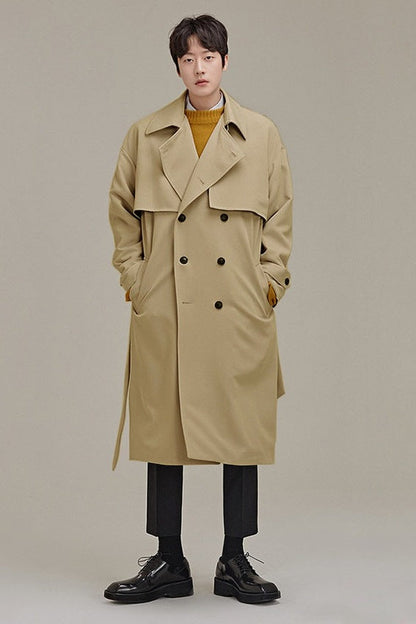 Men's Double Breasted Temperament Loose Trench Coat