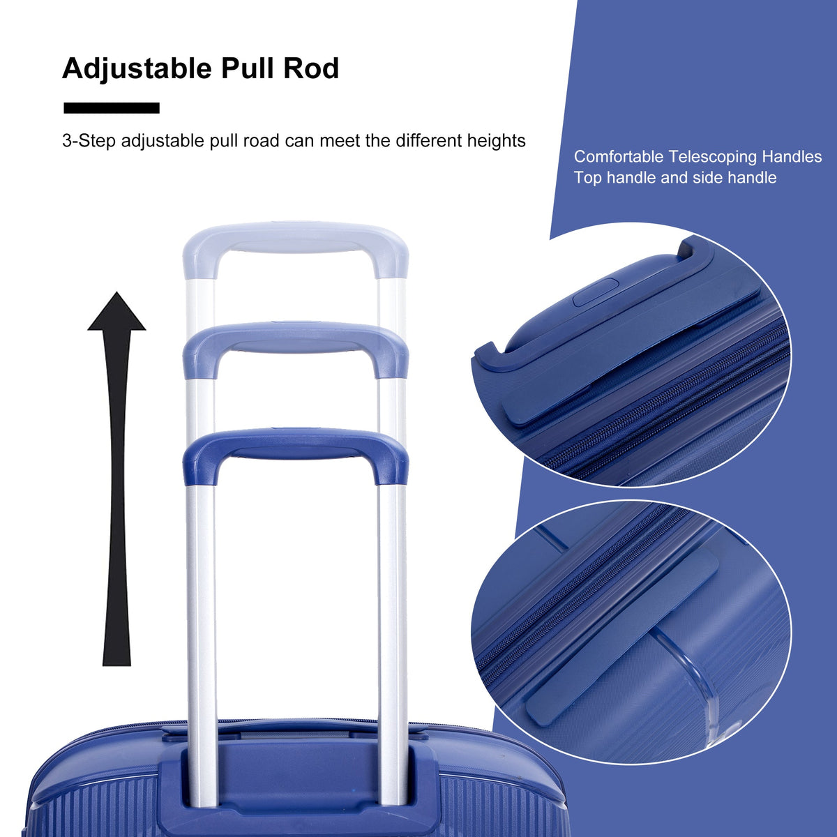 Expandable Hardshell Suitcase Double Spinner Wheels PP Luggage Sets Lightweight Durable ,3-Piece Set (20/24/28) ,Navy