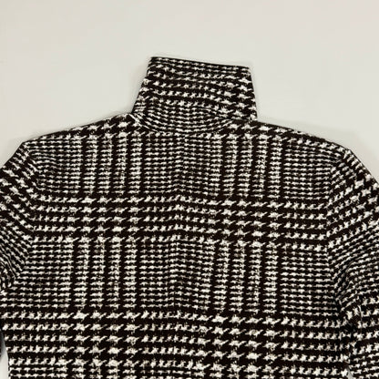 NORMA KAMALI Front Zip Slim Fit Turtle Top Women's Sz XS/34 Chocolate Plaid Tweed