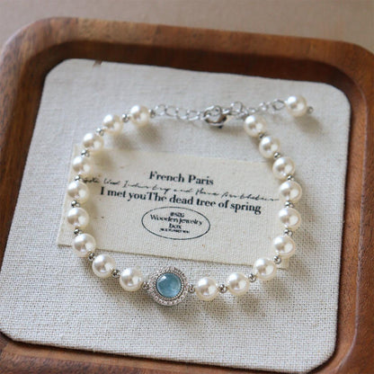 Stylish Elegant And Versatile Aquamarine And Shijia Pearl Bracelet