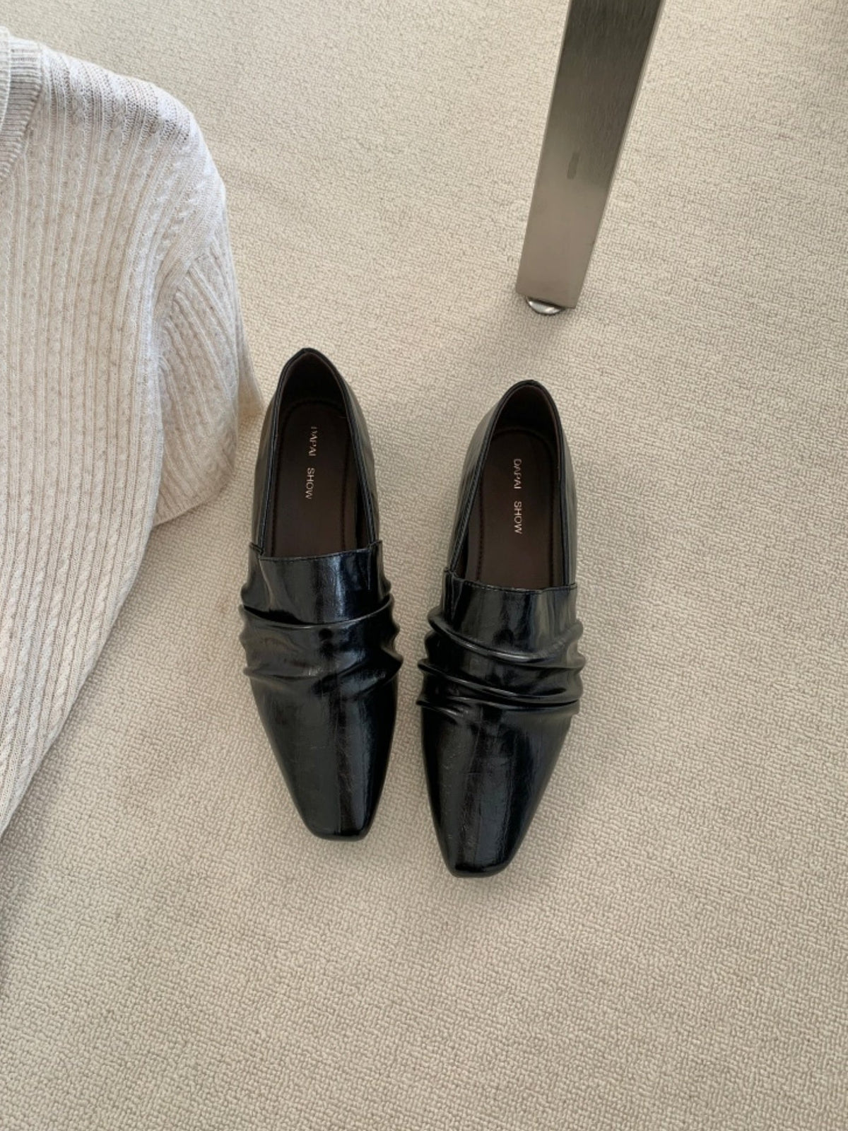 French-style Vintage Square-toe Pleated Hidden-heel Pumps For Women