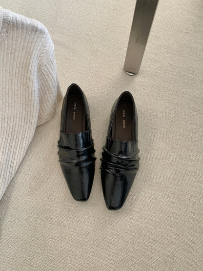 French-style Vintage Square-toe Pleated Hidden-heel Pumps For Women