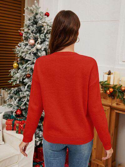 Sequin Candy Cane Round Neck Long Sleeve Sweater for Women