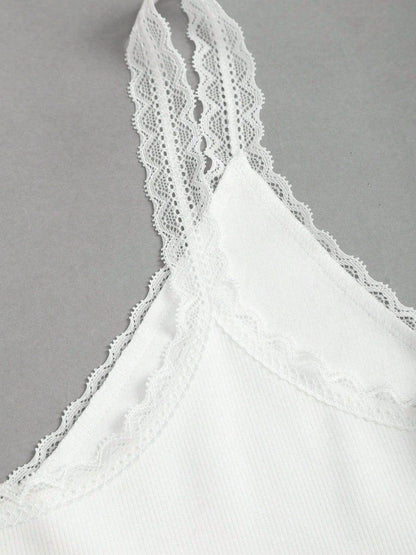 Lace Detail V-Neck Wide Strap Tank for Stylish Comfort