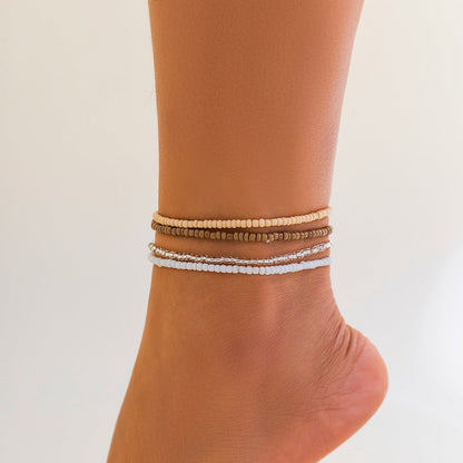 Melad color summer beach rice bead ankle chain Anklet multi-layer stacking versatile ankle chain