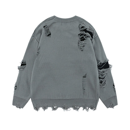 Trendy Lazy Crochet Hole Sweater Men's Round Neck Knitwear Loose Long Sleeve Casual Pullover