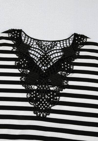 Striped Lace Detail V Neck Top for Stylish Comfort