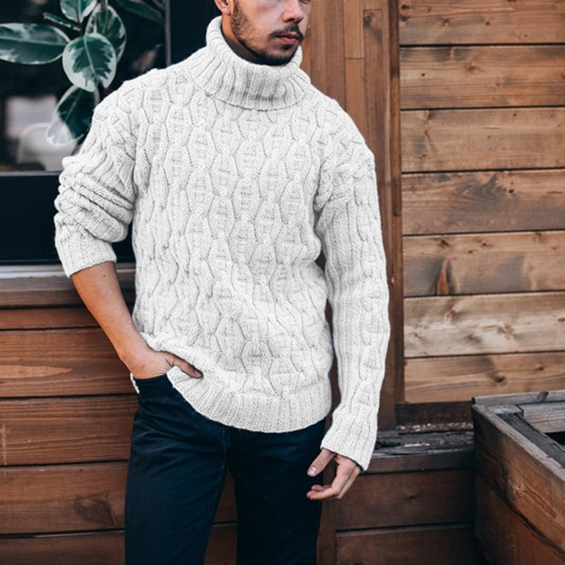 Mens Solid-Color Fashionable Trendy Turtleneck Knitted Sweater